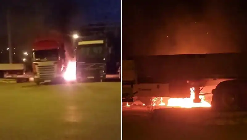 Park Halindeki Tırlara Büyükanne Gibi Kıyamet Gibi Yangın İnfazı!