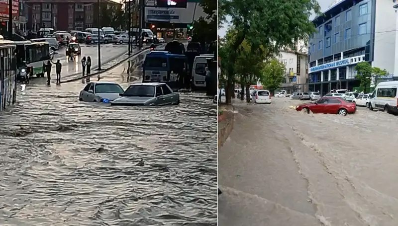 Ankara’da Şiddetli Sağanak Yağış: Sokaklar Dolu, Arabalar Sürükleniyor
